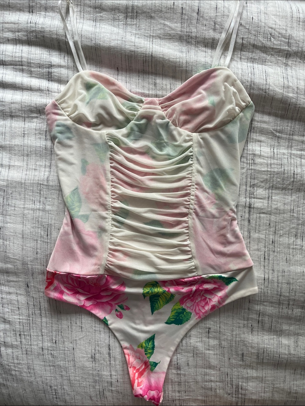 AFRM Floral Pink & Cream Ruched Kids One-Piece Swimsuit